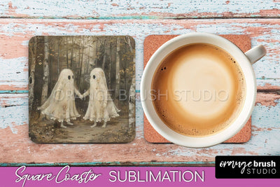 Ghost Coaster - Halloween Square Coaster Sublimation Design Sublimation OrangeBrushStudio 