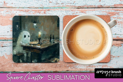 Ghost Coaster - Halloween Square Coaster Sublimation Design Sublimation OrangeBrushStudio 