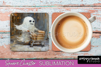 Ghost Coaster - Halloween Square Coaster Sublimation Design Sublimation OrangeBrushStudio 