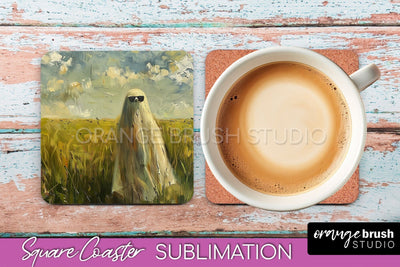 Ghost Coaster - Halloween Square Coaster Sublimation Design Sublimation OrangeBrushStudio 