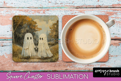 Ghost Coaster - Halloween Square Coaster Sublimation Design Sublimation OrangeBrushStudio 
