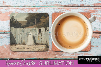 Ghost Coaster - Halloween Square Coaster Sublimation Design Sublimation OrangeBrushStudio 