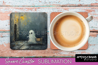 Ghost Coaster - Halloween Square Coaster Sublimation Design Sublimation OrangeBrushStudio 