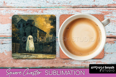 Ghost Coaster - Halloween Square Coaster Sublimation Design Sublimation OrangeBrushStudio 