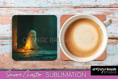 Ghost Coaster - Halloween Square Coaster Sublimation Design Sublimation OrangeBrushStudio 