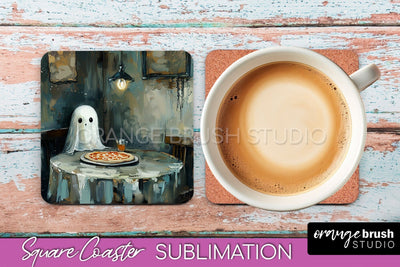 Ghost Coaster - Halloween Square Coaster Sublimation Design Sublimation OrangeBrushStudio 