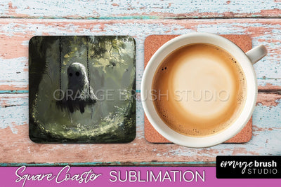 Ghost Coaster - Halloween Square Coaster Sublimation Design Sublimation OrangeBrushStudio 