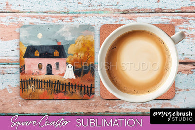 Ghost Coaster - Halloween Square Coaster Sublimation Design Sublimation OrangeBrushStudio 