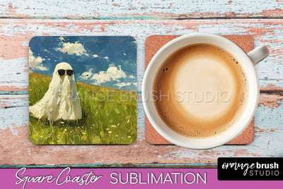 Ghost Coaster - Halloween Square Coaster Sublimation Design Sublimation OrangeBrushStudio 