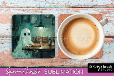 Ghost Coaster - Halloween Square Coaster Sublimation Design Sublimation OrangeBrushStudio 