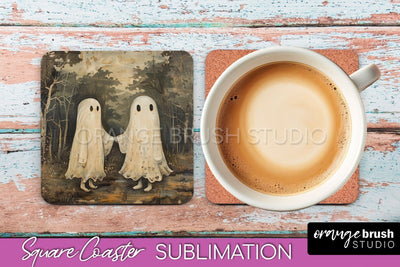 Ghost Coaster - Halloween Square Coaster Sublimation Design Sublimation OrangeBrushStudio 