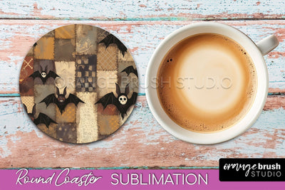 Ghost Coaster, Patchwork Halloween Round Coaster Sublimation Sublimation OrangeBrushStudio 