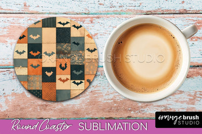 Ghost Coaster, Patchwork Halloween Round Coaster Sublimation Sublimation OrangeBrushStudio 