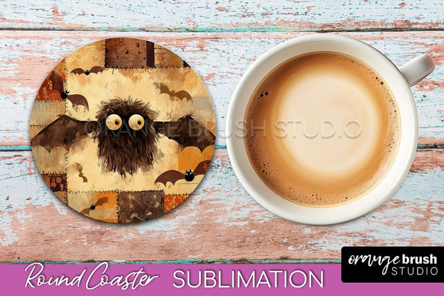 Ghost Coaster, Patchwork Halloween Round Coaster Sublimation Sublimation OrangeBrushStudio 