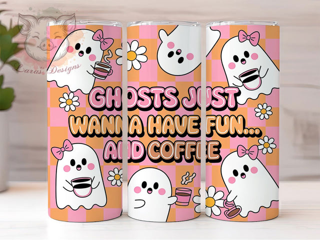 Ghost Coffee Cute Spooky Halloween Tumbler, Fun Halloween Cup Wrap, 20Oz Sublimation Design, Spooky Coffee Drinkware, Cute Ghost Coffee Cup, Halloween Latte Tumbler, Ghost Lover Mug Sublimation Lara' s Designs 