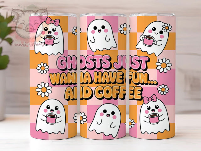 Ghost Coffee Cute Spooky Halloween Tumbler, Fun Halloween Cup Wrap, 20Oz Sublimation Design, Spooky Coffee Drinkware, Cute Ghost Coffee Cup, Halloween Latte Tumbler, Ghost Lover Mug Sublimation Lara' s Designs 