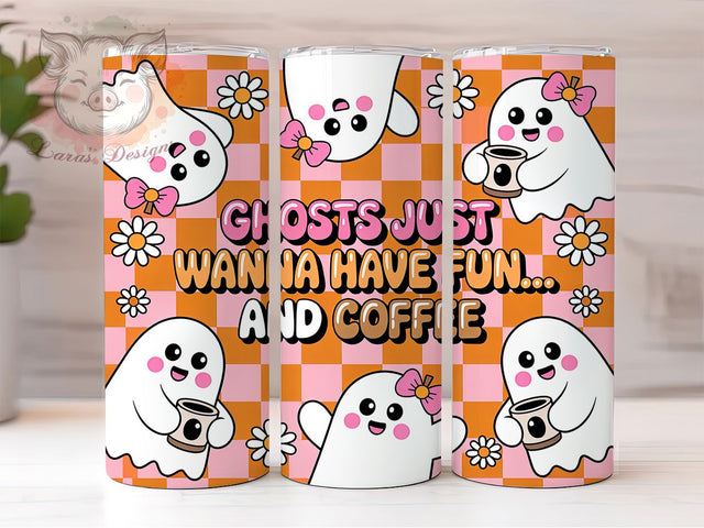 Ghost Coffee Cute Spooky Halloween Tumbler, Fun Halloween Cup Wrap, 20Oz Sublimation Design, Spooky Coffee Drinkware, Cute Ghost Coffee Cup, Halloween Latte Tumbler, Ghost Lover Mug Sublimation Lara' s Designs 