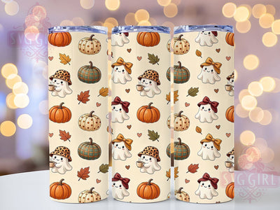 Ghost Coffee Pumpkin 20oz Tumbler Wrap, Ghost Motif, Coffee Theme, Pumpkin Design, Autumn Vibe, Spooky Cute, Skinny Tumbler, Sublimation PNG Sublimation SvggirlplusArt 