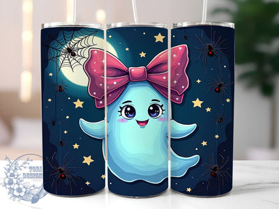 Ghost Coquette Bow 20oz Skinny Tumbler PNG, Halloween Ghost Tumbler Sublimation Wrap, Straight & Tapered Tumbler Wrap, Instant Digital Download Sublimation ToriDesigns 