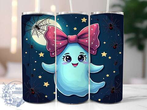 Ghost Coquette Bow 20oz Skinny Tumbler PNG, Halloween Ghost Tumbler Sublimation Wrap, Straight & Tapered Tumbler Wrap, Instant Digital Download Sublimation ToriDesigns 