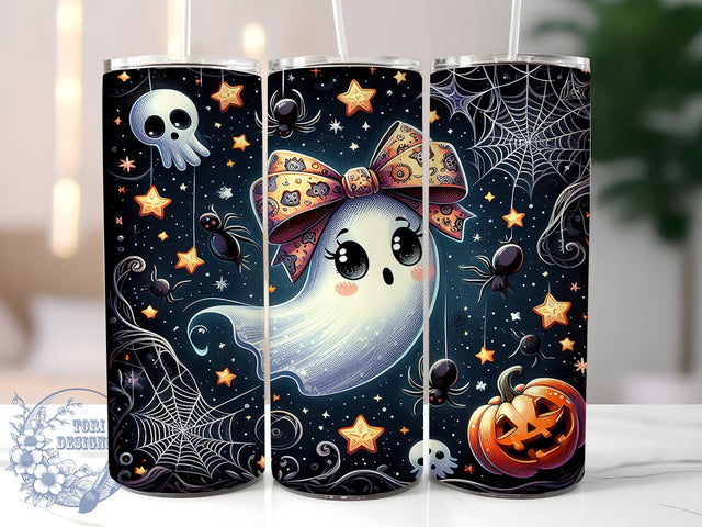 Ghost Coquette Bow 20oz Skinny Tumbler PNG, Halloween Ghost Tumbler Sublimation Wrap, Straight & Tapered Tumbler Wrap, Instant Digital Download Sublimation ToriDesigns 