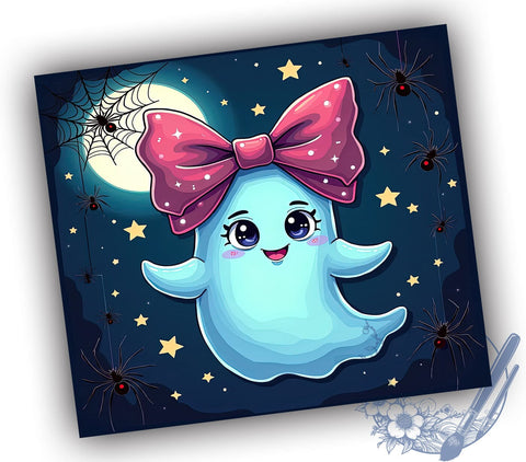 Ghost Coquette Bow 20oz Skinny Tumbler PNG, Halloween Ghost Tumbler Sublimation Wrap, Straight & Tapered Tumbler Wrap, Instant Digital Download Sublimation ToriDesigns 