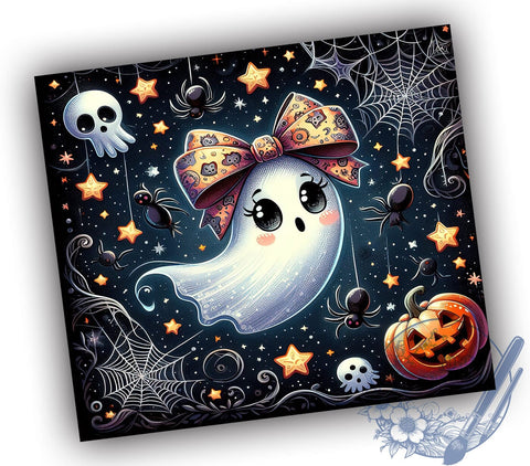 Ghost Coquette Bow 20oz Skinny Tumbler PNG, Halloween Ghost Tumbler Sublimation Wrap, Straight & Tapered Tumbler Wrap, Instant Digital Download Sublimation ToriDesigns 