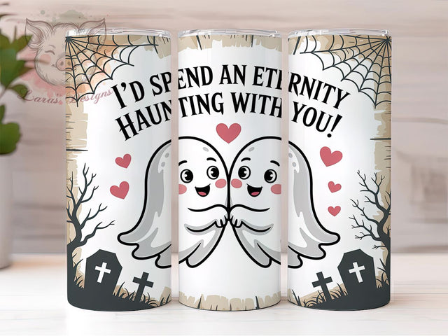 Ghost Couple Haunting Love Halloween Tumbler, Haunting Love Wrap, Halloween Romance Design, 20oz Sublimation Tumbler, Cute Spooky Drinkware, Eternal Love Ghosts, Halloween Couple Wrap Sublimation Lara' s Designs 