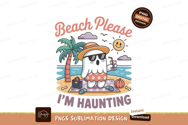 Ghost enjoying beach vacation palm Sublimation Designangry 