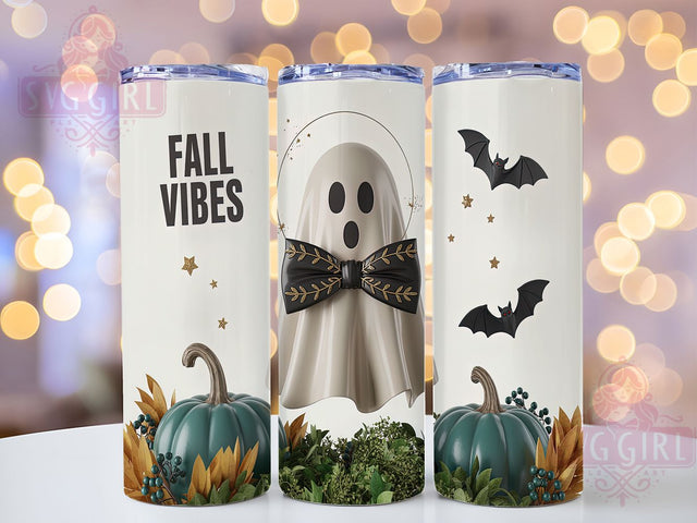 Ghost Fall Vibes Tumbler Wrap, Fall Tumbler Wrap, 20oz Skinny Tumbler, Fall Vibes Png, Sublimation Design, Cute Ghost Png, Tumbler Wrap Download Sublimation SvggirlplusArt 