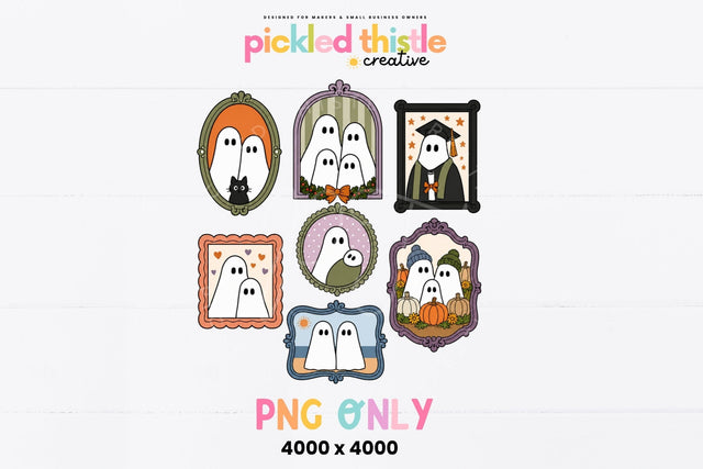 Ghost Family Portrait Collage PNG, Cute Halloween Family PNG SVG Pickled Thistle Creative 