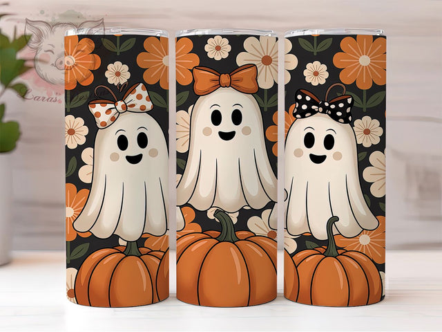 Ghost Floral Halloween 20Oz Tumbler, Halloween Flower Cup, 20Oz Sublimation Wrap, Spooky Floral Drinkware, Ghost Coffee Tumbler, Autumn Floral Mug, Halloween Cup Design Sublimation Lara' s Designs 
