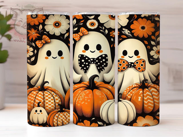 Ghost Floral Halloween 20Oz Tumbler, Halloween Flower Cup, 20Oz Sublimation Wrap, Spooky Floral Drinkware, Ghost Coffee Tumbler, Autumn Floral Mug, Halloween Cup Design Sublimation Lara' s Designs 
