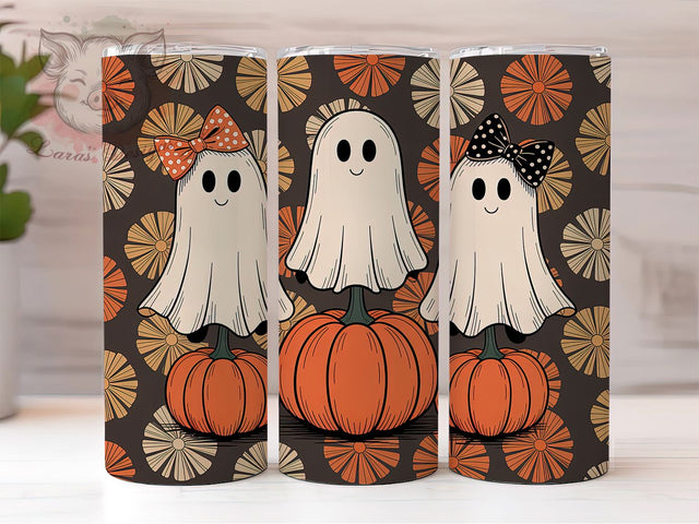 Ghost Floral Halloween 20Oz Tumbler, Halloween Flower Cup, 20Oz Sublimation Wrap, Spooky Floral Drinkware, Ghost Coffee Tumbler, Autumn Floral Mug, Halloween Cup Design Sublimation Lara' s Designs 
