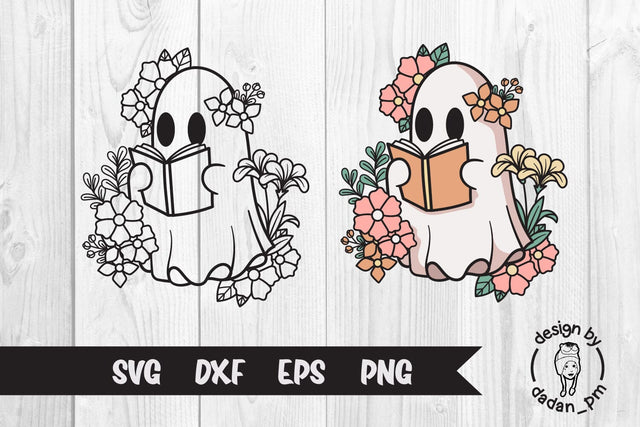 Ghost flowers, Reading ghost cute halloween SVG dadan_pm 