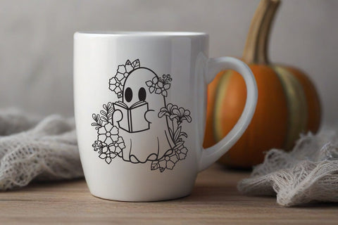 Ghost flowers, Reading ghost cute halloween SVG dadan_pm 