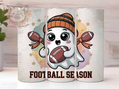 Ghost Football Halloween Tumbler, Cute Halloween Wrap, 20oz Sublimation, Spooky Football Cup, Autumn Ghost Mug, Halloween Sports Tumbler, Fall Football Drinkware Sublimation Lara' s Designs 