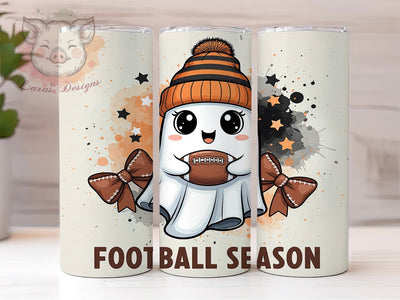 Ghost Football Halloween Tumbler, Cute Halloween Wrap, 20oz Sublimation, Spooky Football Cup, Autumn Ghost Mug, Halloween Sports Tumbler, Fall Football Drinkware Sublimation Lara' s Designs 