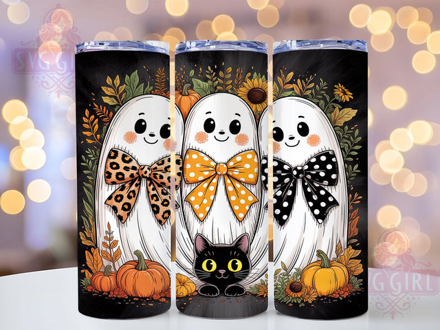 Ghost Gnome Pumpkin Glow 20oz Tumbler, Ghost Motif, Gnome Design, Pumpkin Theme, Glow Effect, Spooky Charm, Skinny Tumbler, Sublimation PNG Sublimation SvggirlplusArt 