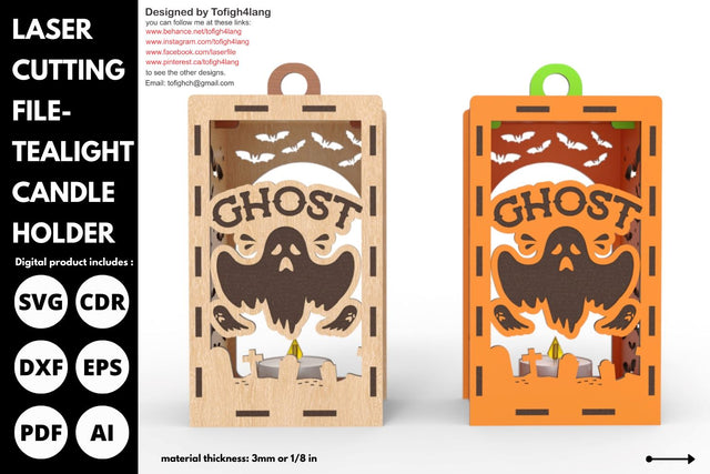 Ghost Halloween Wooden Lantern | SVG | laser cutting file | glowforge SVG tofigh4lang 