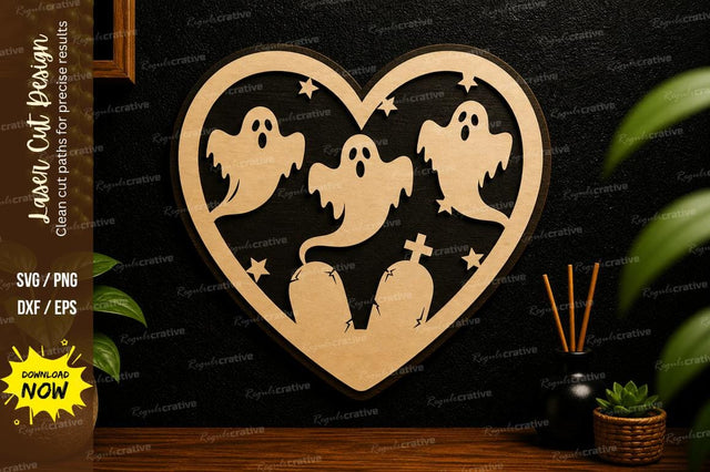 Ghost Heart Halloween laser cut svg File SVG Regulrcrative 
