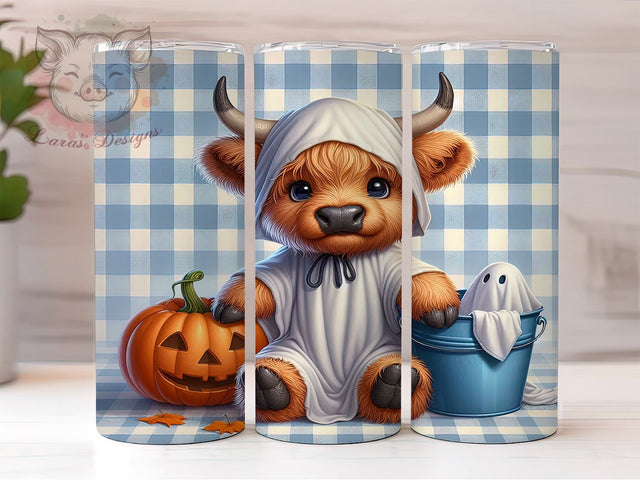 Ghost Highland Cow 20 oz Skinny Tumbler Sublimation Design, Straight & Tapered Tumbler Png, Halloween Highland Cow Tumbler Png, Digital Download PNG Sublimation Lara' s Designs 