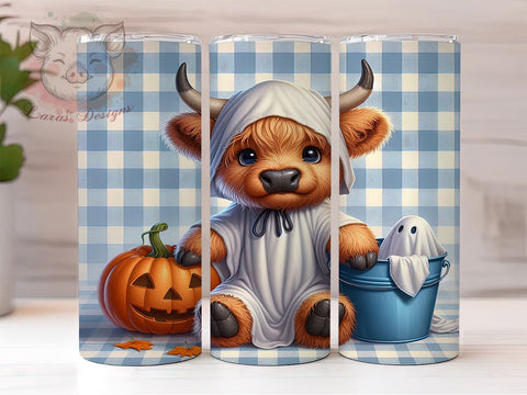 Ghost Highland Cow 20 oz Skinny Tumbler Sublimation Design, Straight & Tapered Tumbler Png, Halloween Highland Cow Tumbler Png, Digital Download PNG Sublimation Lara' s Designs 