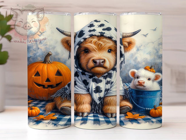 Ghost Highland Cow 20 oz Skinny Tumbler Sublimation Design, Straight & Tapered Tumbler Png, Halloween Highland Cow Tumbler Png, Digital Download PNG Sublimation Lara' s Designs 