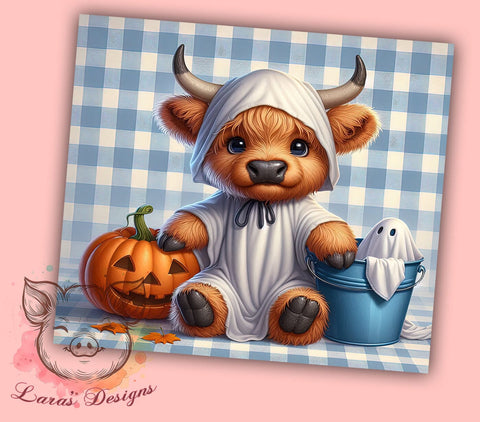 Ghost Highland Cow 20 oz Skinny Tumbler Sublimation Design, Straight & Tapered Tumbler Png, Halloween Highland Cow Tumbler Png, Digital Download PNG Sublimation Lara' s Designs 