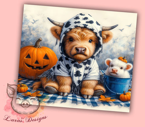 Ghost Highland Cow 20 oz Skinny Tumbler Sublimation Design, Straight & Tapered Tumbler Png, Halloween Highland Cow Tumbler Png, Digital Download PNG Sublimation Lara' s Designs 