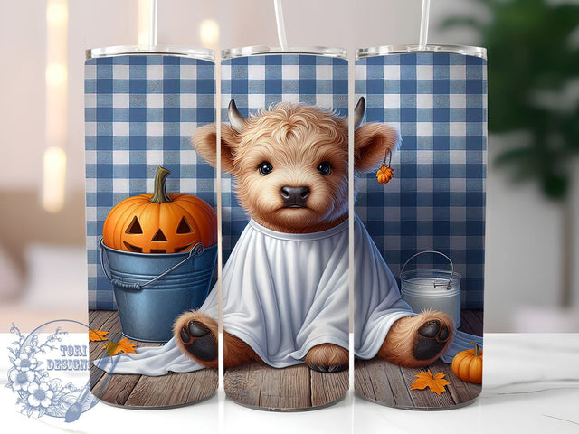 Ghost Highland Cow 20oz Skinny Tumbler PNG, Halloween Highland Cow Tumbler Sublimation Wrap, Straight & Tapered Tumbler Wrap, Instant Digital Download Sublimation ToriDesigns 