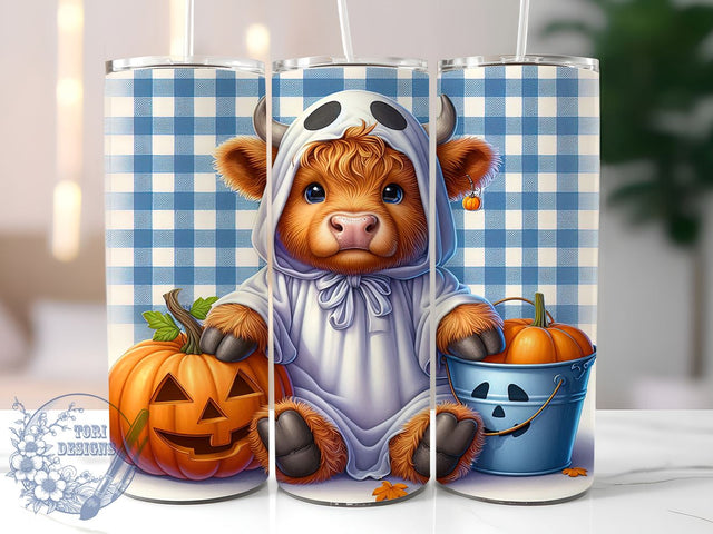 Ghost Highland Cow 20oz Skinny Tumbler PNG, Halloween Highland Cow Tumbler Sublimation Wrap, Straight & Tapered Tumbler Wrap, Instant Digital Download Sublimation ToriDesigns 