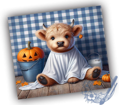 Ghost Highland Cow 20oz Skinny Tumbler PNG, Halloween Highland Cow Tumbler Sublimation Wrap, Straight & Tapered Tumbler Wrap, Instant Digital Download Sublimation ToriDesigns 