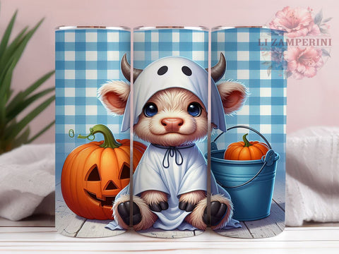 Ghost Highland Cow 20oz Tumbler Wrap PNG, Halloween Highland Cow Tumbler PNG Sublimation Design, Straight & Tapered Tumbler Wrap, Instant Digital Download Sublimation Li Zamperini 